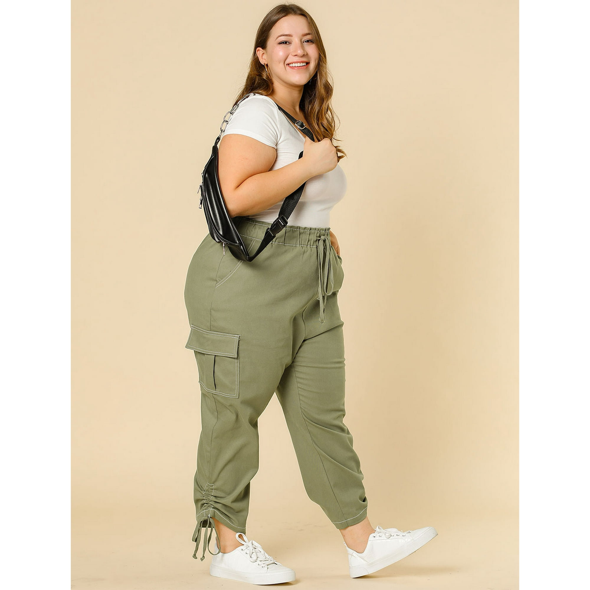 Unique Bargains Women s Plus Size Elastic Waist Cargo Pants with Pockets Walmart