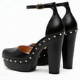 thumbnail image 4 of FSJ Women Retro Round Closed Toe Sandals Studded Rivet Platform Ankle Strap Chunky Block Heel Pumps Office Church Shoes Size 6 Black, 4 of 5