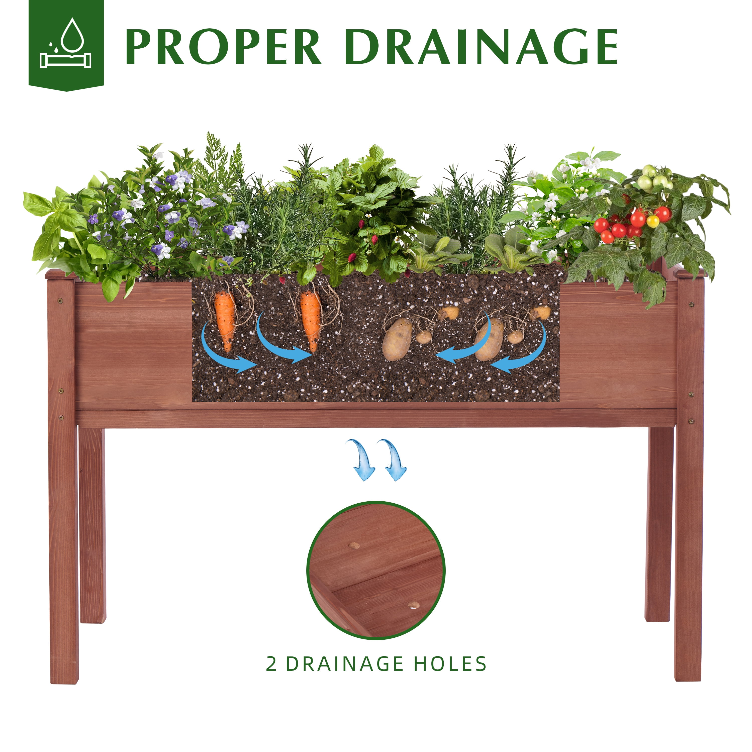 Raised Garden Bed with Legs, 48x24x30'', Outdoor Wood Elevated Planter Box, Thick Legs, w/Liner