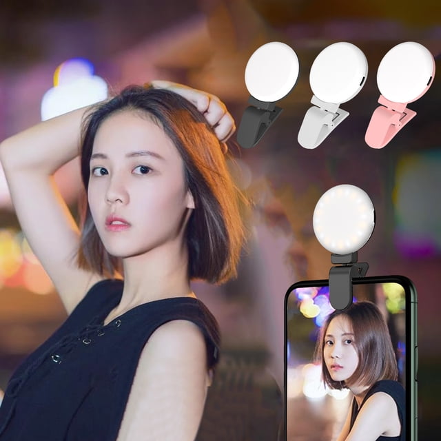 Anillo de luz LED portátil, recargable con clip, gran capacidad, ajustable, ideal para maquillaje en teléfono o portátil, calidad de estudio profesional, ideal para viajes. Blahzhy