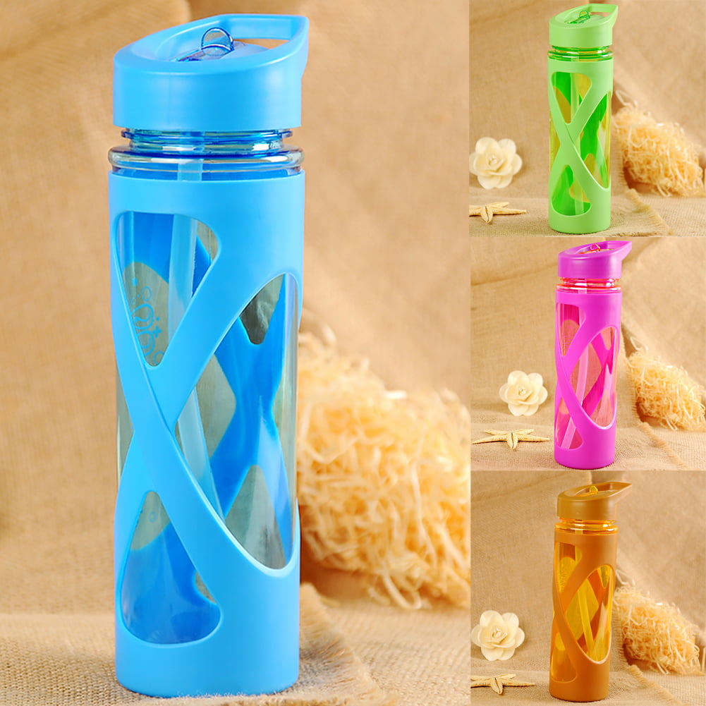 With Straw Drinks Simple Plastic Water Bottle Cycling Hiking Camping Chic UK 