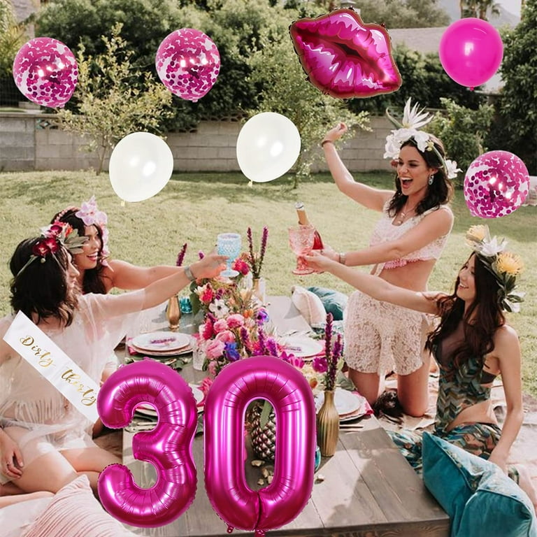 30th Birthday Party Decorations for Her Hot Pink Dirty Thirty Banner  Balloon Dirty 30 Sash Cake Topper for 30 Years Old Birthday Party Supplies, Hot  Pink 30th Birthday Decorations for Women 