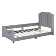 thumbnail image 3 of Twin Platform Bed Frame, Fleece Fabric Upholstered Daybed with Classic Stripe Shaped Headboard and Nail Head Trims, Aesthetic Sofa Bed Frame for Girls Boys, Grey, 3 of 6