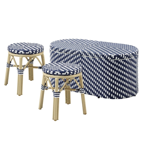 Furniture of America Hjem Aluminum 3pc Patio Coffee Table and Stool Set in Navy