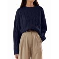 thumbnail image 2 of Womens Sweaters Fall Knit Long Sleeve Crewneck Oversized Sweater Pullover Loose Outfits Navy Blue One size, 2 of 8