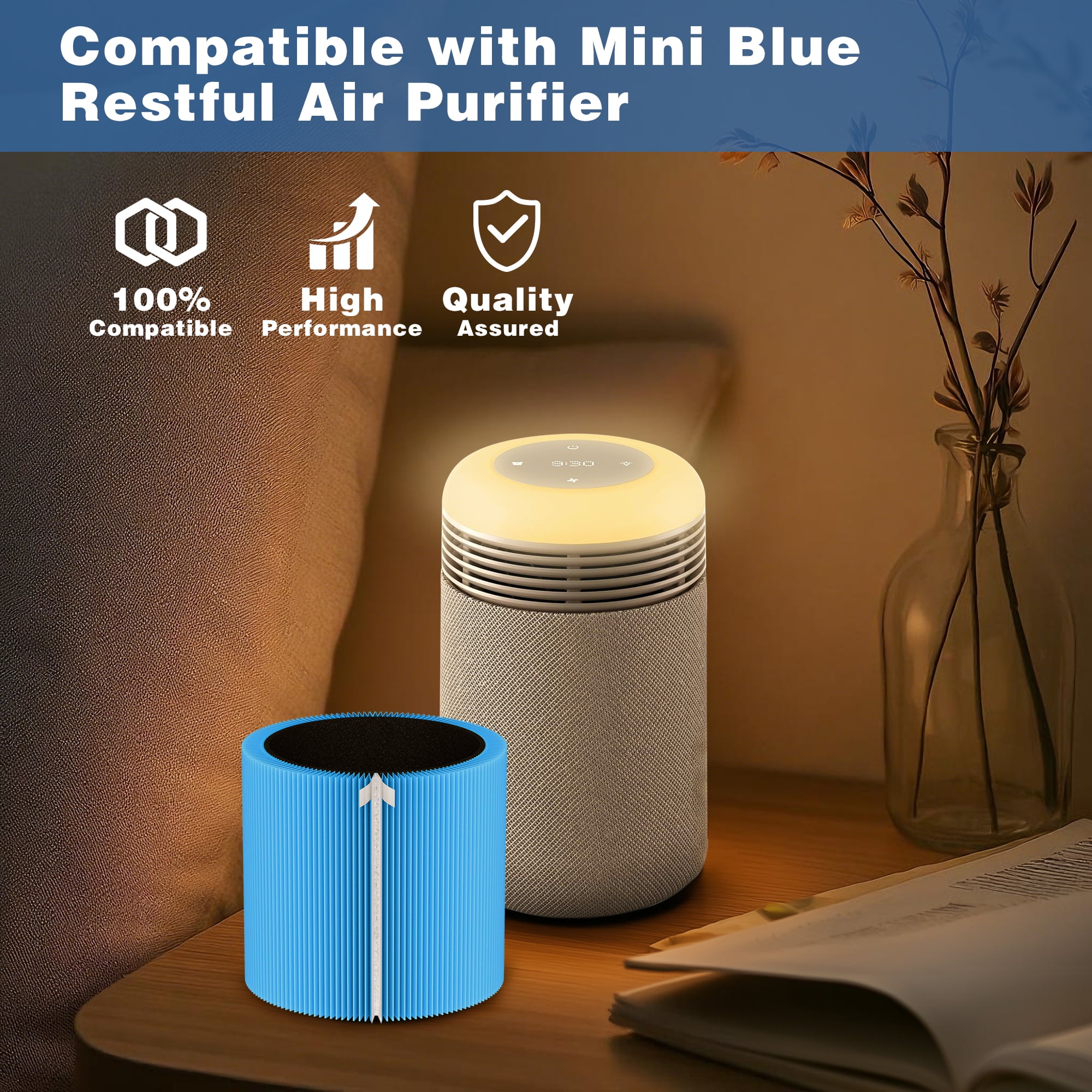 Blue Restful AllergenBlock Replacement Filter Compatible with Mini Blue Restful Air Purifier, H13 True HEPA with Activated Carbon Air Filter, 2 pack