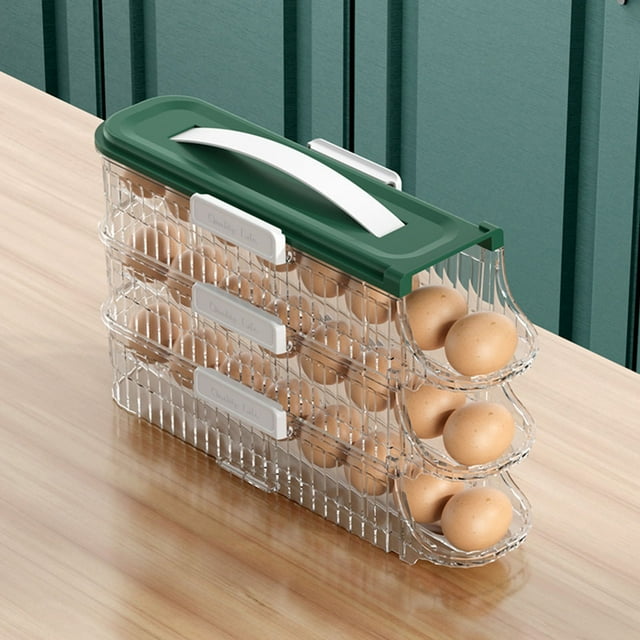 SIfdSeng Porte-Oeufs pour Réfrigérateur Organisateur d'Oeufs Automatique Roulant Contenant d'Oeufs Roulant pour Réfrigérateur avec Couvercle Distributeur d'Oeufs Empilable et Rangement Support d'Oeufs à 3 Niveaux
