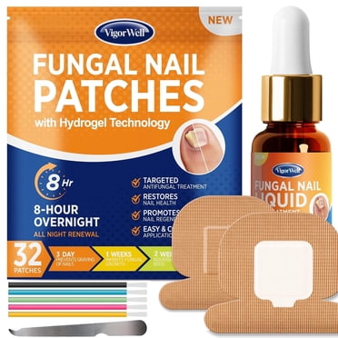 Toenail Fungus Treatment Extra Strength, For Toenail, Toe Nail Fungus Treatment Extra Strength, Nighttime Fungal Nail Patches & Fungus Nail Treatment Liquid Set (32patches 15ml)