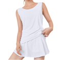 thumbnail image 2 of qolati Workout Sets for Women Round Neck Sleeveless Tank Top Tennis Skirts Matching Shorts Sets Lounge Yoga Running 2 Piece Outfits, 2 of 4