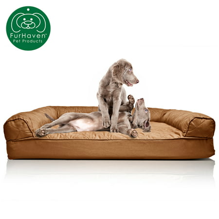 FurHaven Pet Dog Bed | Orthopedic Quilted Sofa-Style Couch Pet Bed for Dogs & Cats, Toasted Brown,