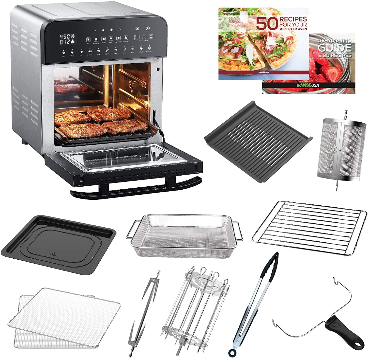 XL 5.8 Quart LED Digital Touchscreen Hot Air Fryer with Recipe Books and BBQ rack Skewers Accessories,Oven Oilless Cooker DOIT