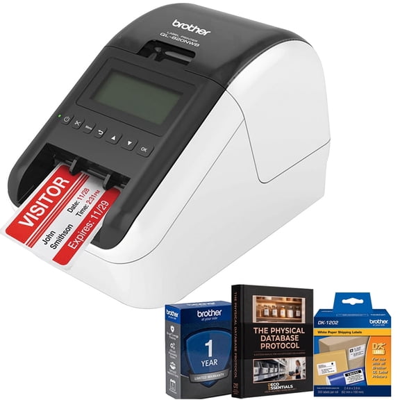 Brother Professional, Ultra Flexible Label Printer with Multiple Connectivity Options Bundle with Digital Label Making Guidebook Download   Brother 2.4 in x 3.9 in Shipping White Paper Labels