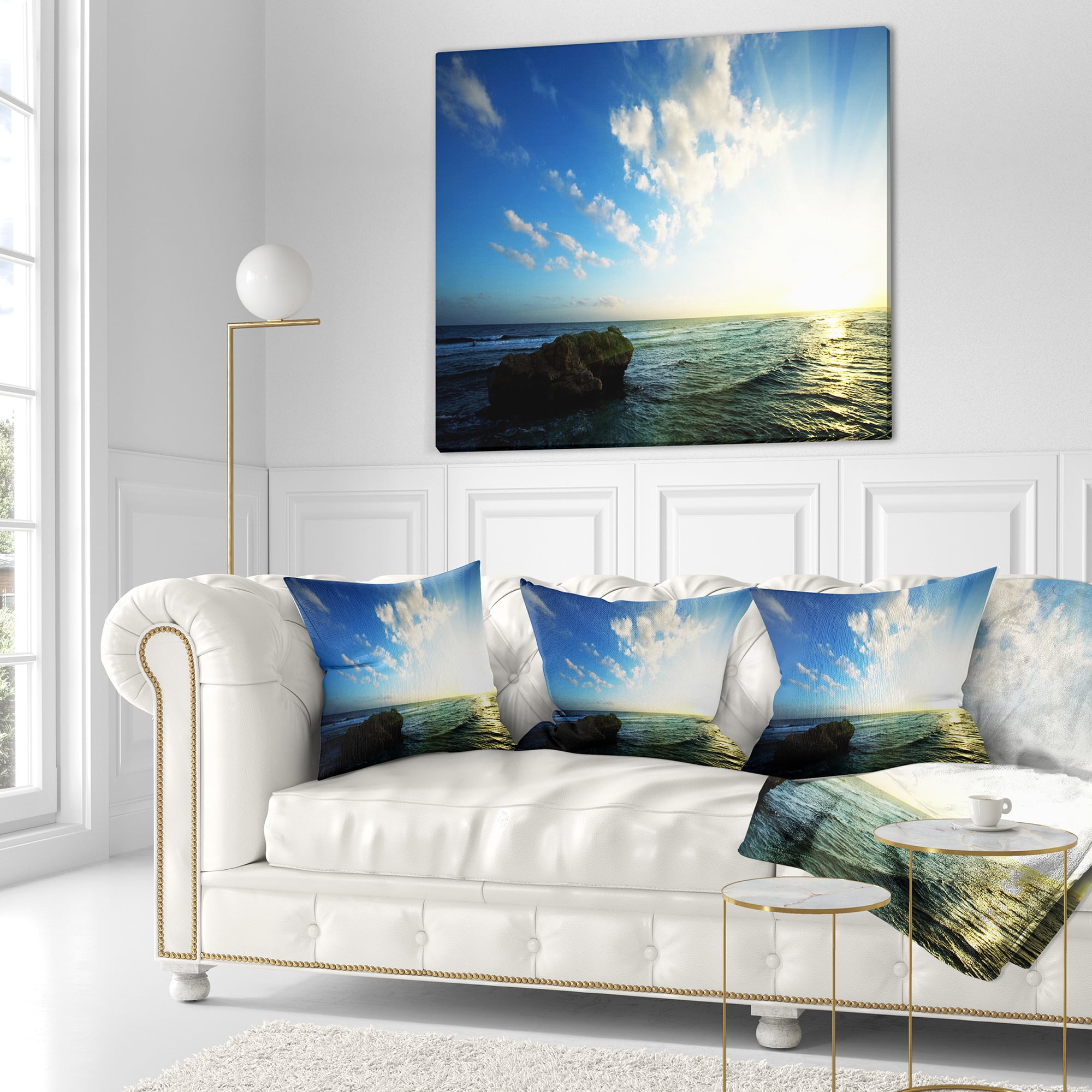 Designart Evening Sea with Calm Waters - Modern Beach Throw Pillow - 18x18
