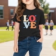 thumbnail image 5 of Girls Valentine's Day T-Shirt Love Graphic Short Sleeve Soft Cotton Tee Top for Kids 4-10 Years Black,Size 3 T, 5 of 9