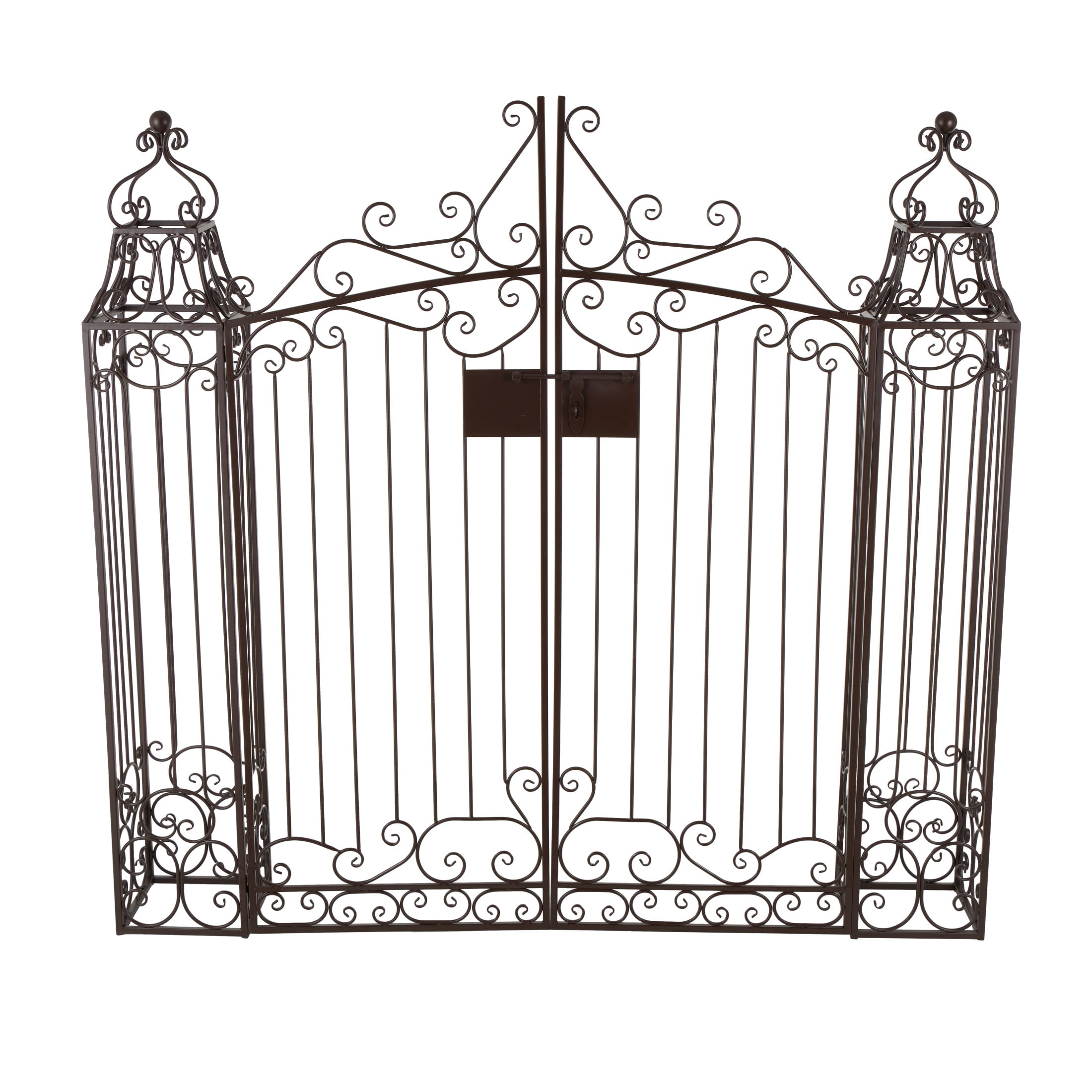 DecMode 60" Indoor Outdoor Arched Gate Dark Brown Metal Scroll Garden Arbor with Latch Lock Closure