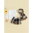 thumbnail image 4 of Musuos Girls Autumn 3 Piece Outfits 12 18 24M 3 4T White Long Sleeve Cable Tops A-line Plaid Skirt Scarf Set, 4 of 10