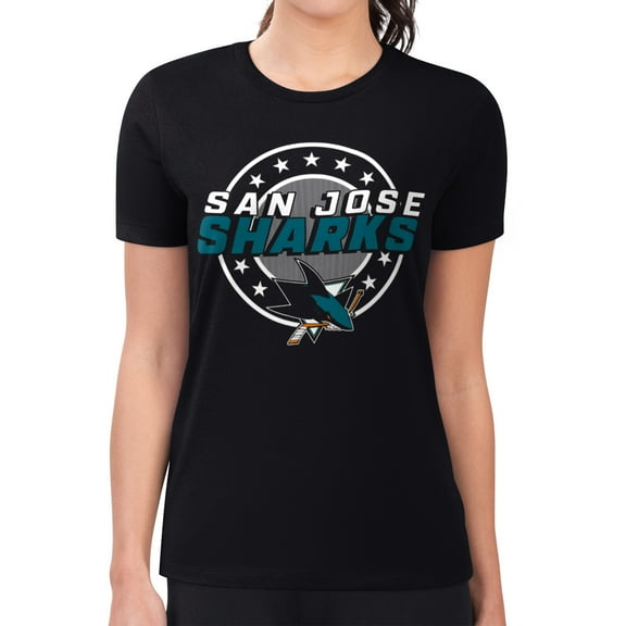 Women's G-III 4Her by Carl Banks Black San Jose Sharks Super-Slim Lightweight Pinstripe Circle Graphic T-Shirt