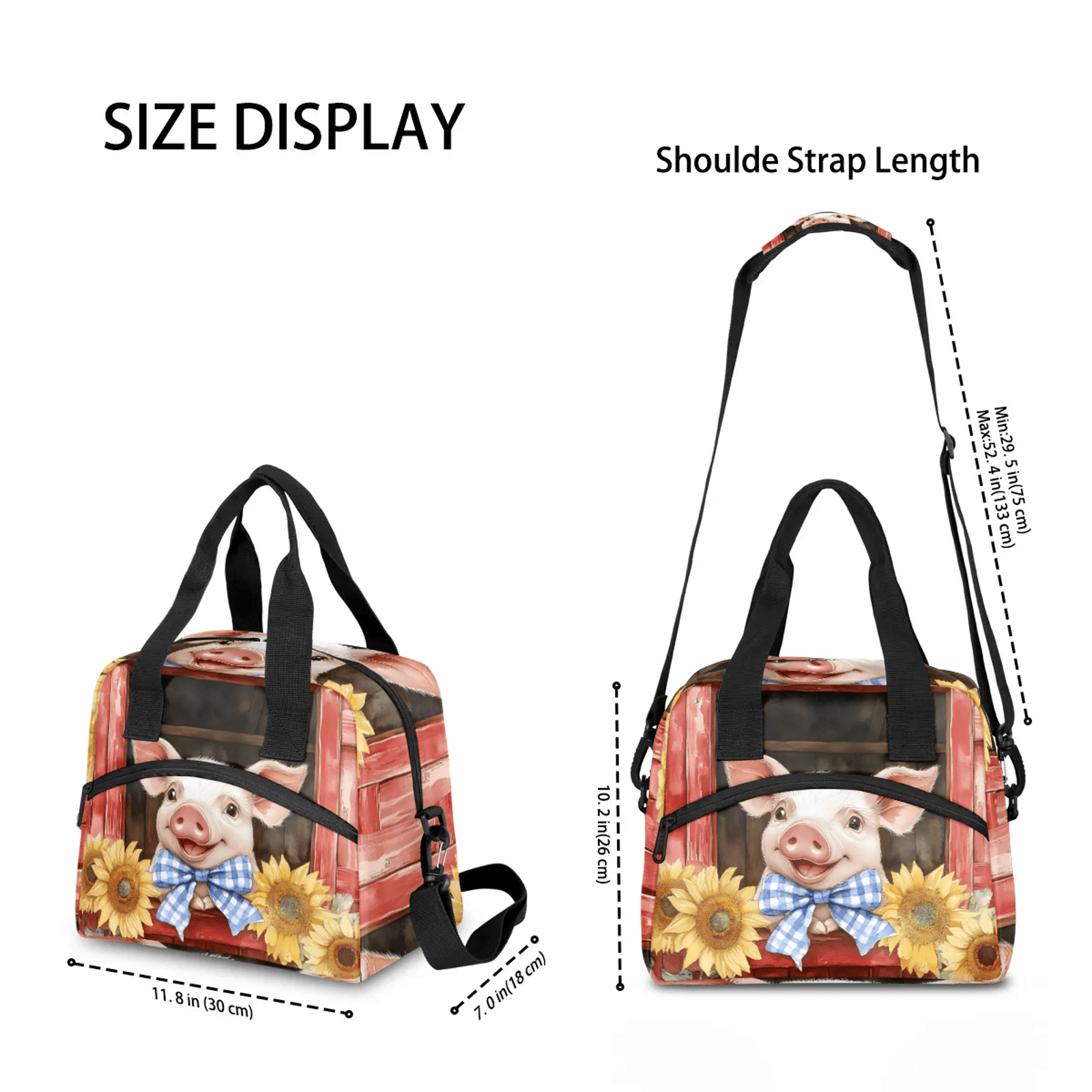 Herdesigns Pig Lunch Bag for Men Women Adults Funny Insulated Lunch Box Leakproof Cooler Tote Bag Organizer with Adjustable Shoulder Strap