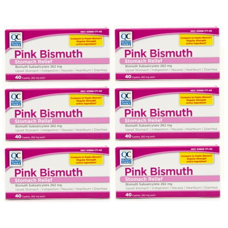 6 Pack Quality Choice Pink Bismuth Caplets 40 Count Each