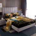 thumbnail image 1 of Peacock Sheet Set Exotic Birds Animal Sheets King, Elegant Gorgeous Golden Feather Bed Sheets Set Victorian Style Peacock Decor Bedding Set Home Decor Aesthetic for All Season, 1 of 5