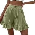 thumbnail image 5 of QLEICOM Womens Athletic Shorts, Plus Size Shorts, Fashion Solid Casual Wide Leg Ruffle Loose High Waist Shorts Pants Yoga Shorts, Running Shorts, Comfy Beach Shorts, Cycling Shorts Army Green Size 4, 5 of 6