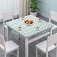 thumbnail image 3 of Light Blue and Cream Checkered Pattern Square Fitted Tablecloth with Elastic Edge,Square Table Cover,Washable Elastic Table Cover for Home Kitchen Party Decor 34"x34", 3 of 6