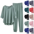 thumbnail image 2 of Fengactive Lounge Pajamas Sets for Women 3/4 Length Sleeve V Neck Tops Elastic Waist Wide Leg Pants Outfits, 2 of 6