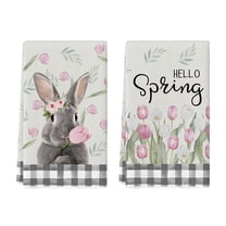 Sm:)e Bunny Hello Spring Easter Kitchen Dish Towels, 18 x 26 Inch Set of 2