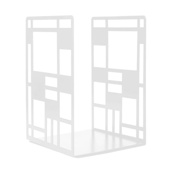 Aspire 1 Pair Metal Bookends, Checked Book Ends, Modern Design Heavy Duty Book Shelf Holder, White Book Ends for Desk