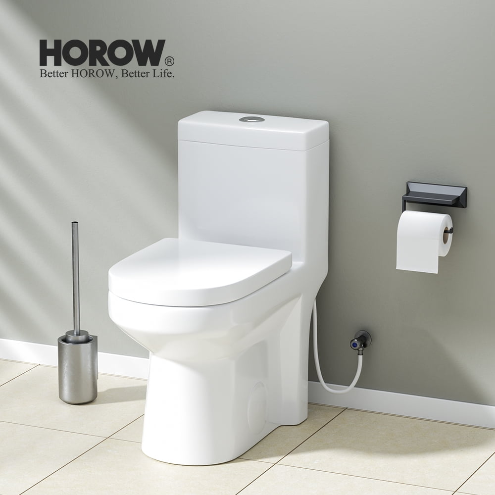 HOROW Small one Piece Toilet Compact Bathroom Commode Water Closet Dual Flush,12'' Rough-in+UF Seat