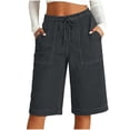 thumbnail image 2 of YTCAMLO Womens Denim Shorts Casual Vintage Elastic High Waisted Bermuda Shorts with Pockets Wide Leg Jeans Knee Length Jorts, 2 of 7