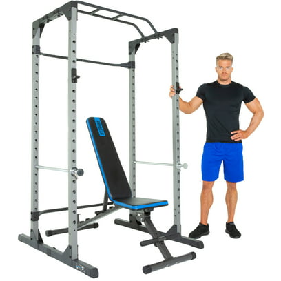 Progear 1600 Ultra Strength 800lb Weight Capacity Power Rack Cage with Lock-in J-Hooks + Weight Bench with 800lb Weight Capacity