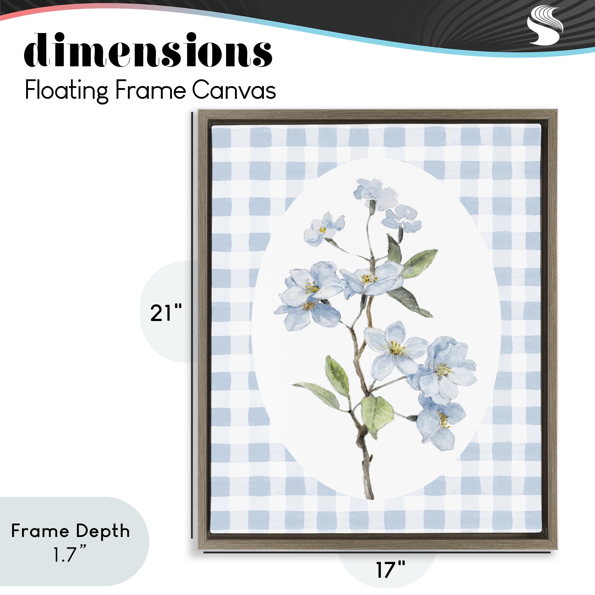 Stupell Industries Blooms on Blue Checkers Brown Framed Floater Canvas Wall Art, design by Lanie Loreth