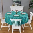 thumbnail image 2 of Teal and Gold Geometric Lattice Pattern Round Tablecloth 60"x60",Wrinkle Wipeable Table Cloth for Kitchen Dining Room Picnic Patio Party, 2 of 6