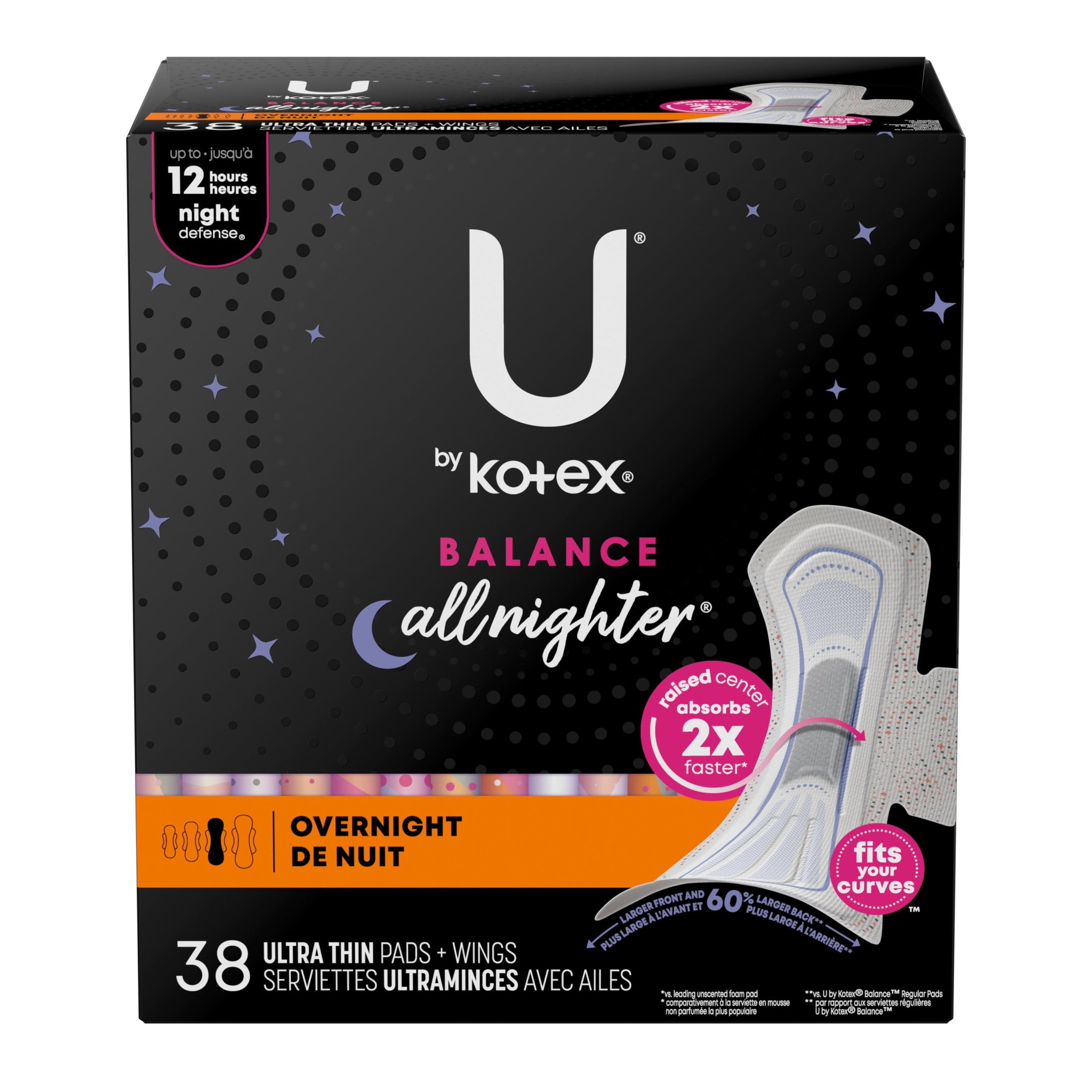 U by Kotex Balance Ultra Thin Overnight Pads with Wings 38 Ct