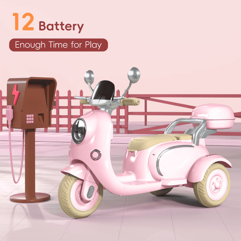 Hot Pink 12V Girl Motorcycle 3-Wheeler Battery Tricycle for Kid with Bluetooth Music LED Lights