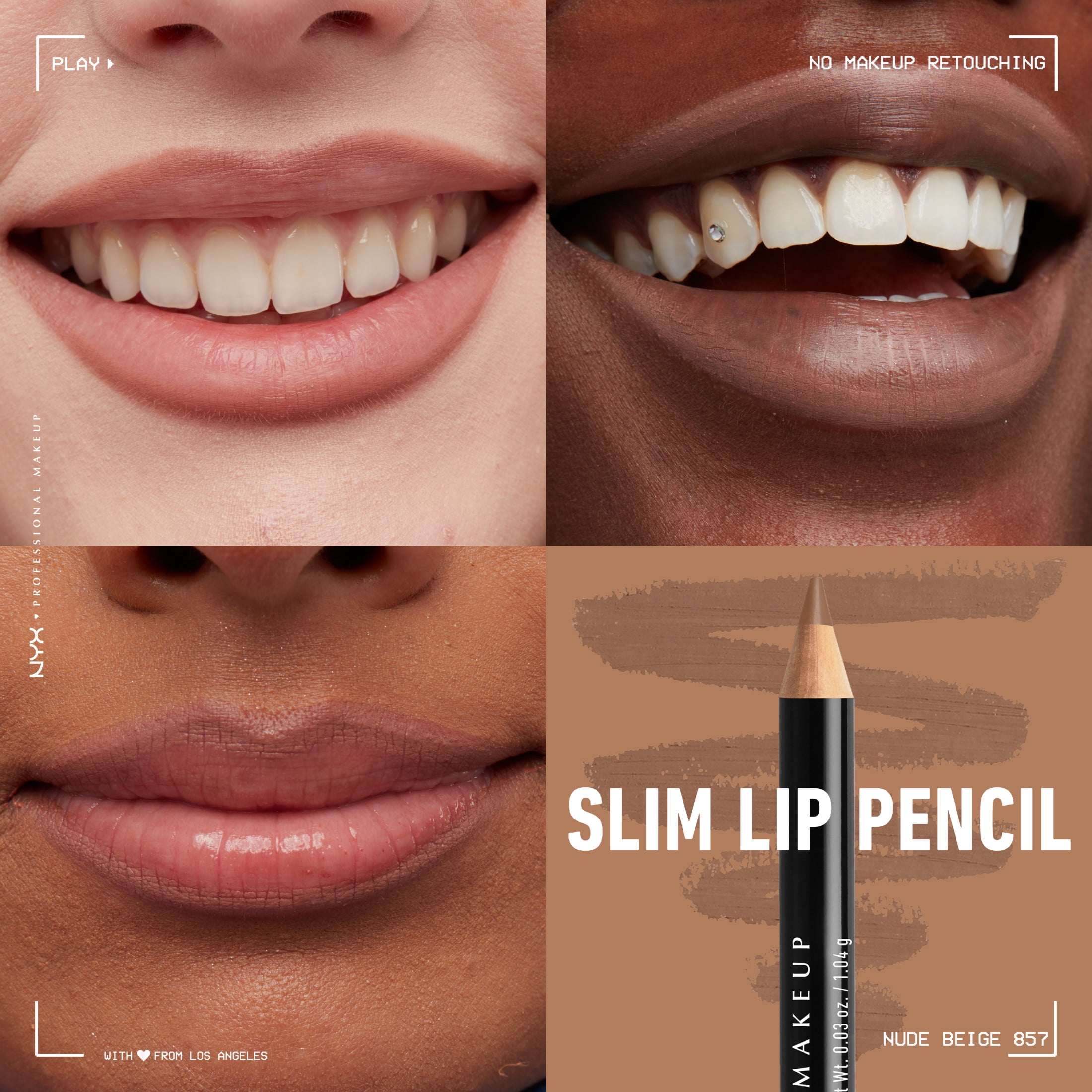 (3 pack) NYX Professional Makeup Slim Lip Pencil, Long-Lasting Creamy Lip Liner, Nude Beige, 0.035 oz