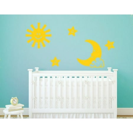 Lilac Nursery Decor Sun, Moon and Stars Wall Decal - nursery wall decal, sticker, mural vinyl art home decor - 4395 - Dark gray, 47in x 47in ()