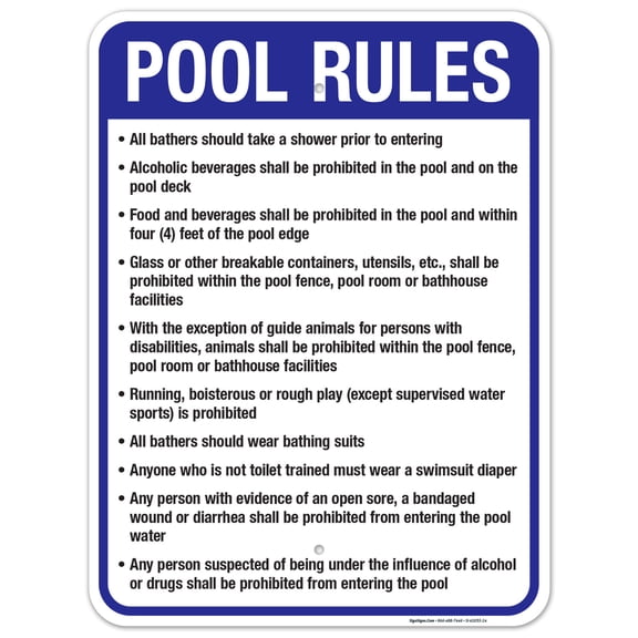 Delaware Pool Rules Sign, Complies With State Of Delaware Pool Safety Code, 18x24 Aluminum