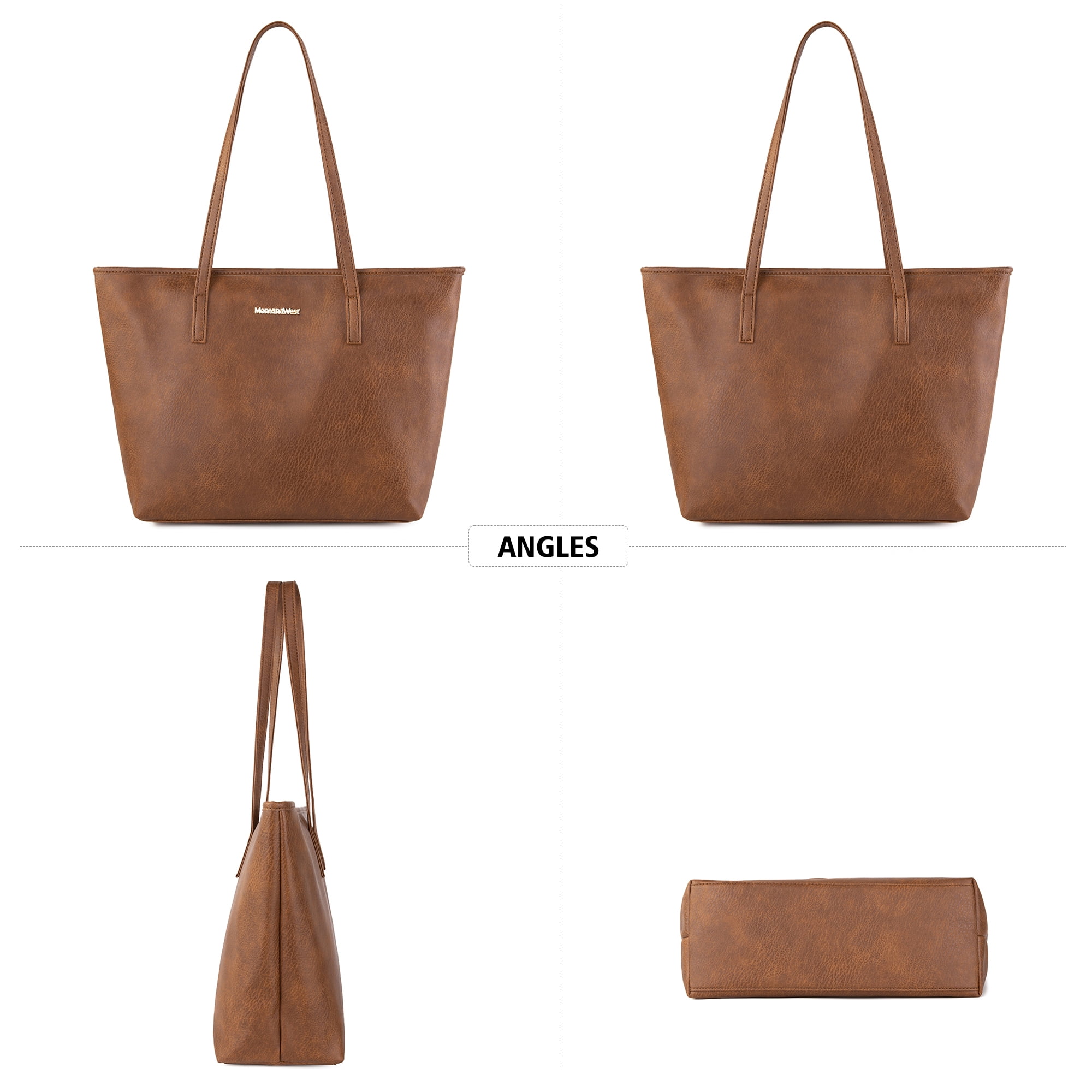 Montana West Tote Bags Vegan Leather Purses and Handbags for Women Top Handle Ladies Shoulder Bags, Brown