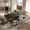 thumbnail image 4 of POVISON 71"-95" Extendable Modern Dining Table for 6-10, Rectangular Black Matte Sintered Stone Tabletop, Bronze Carbon Steel Pedestal for Gathering (Table only), 4 of 9