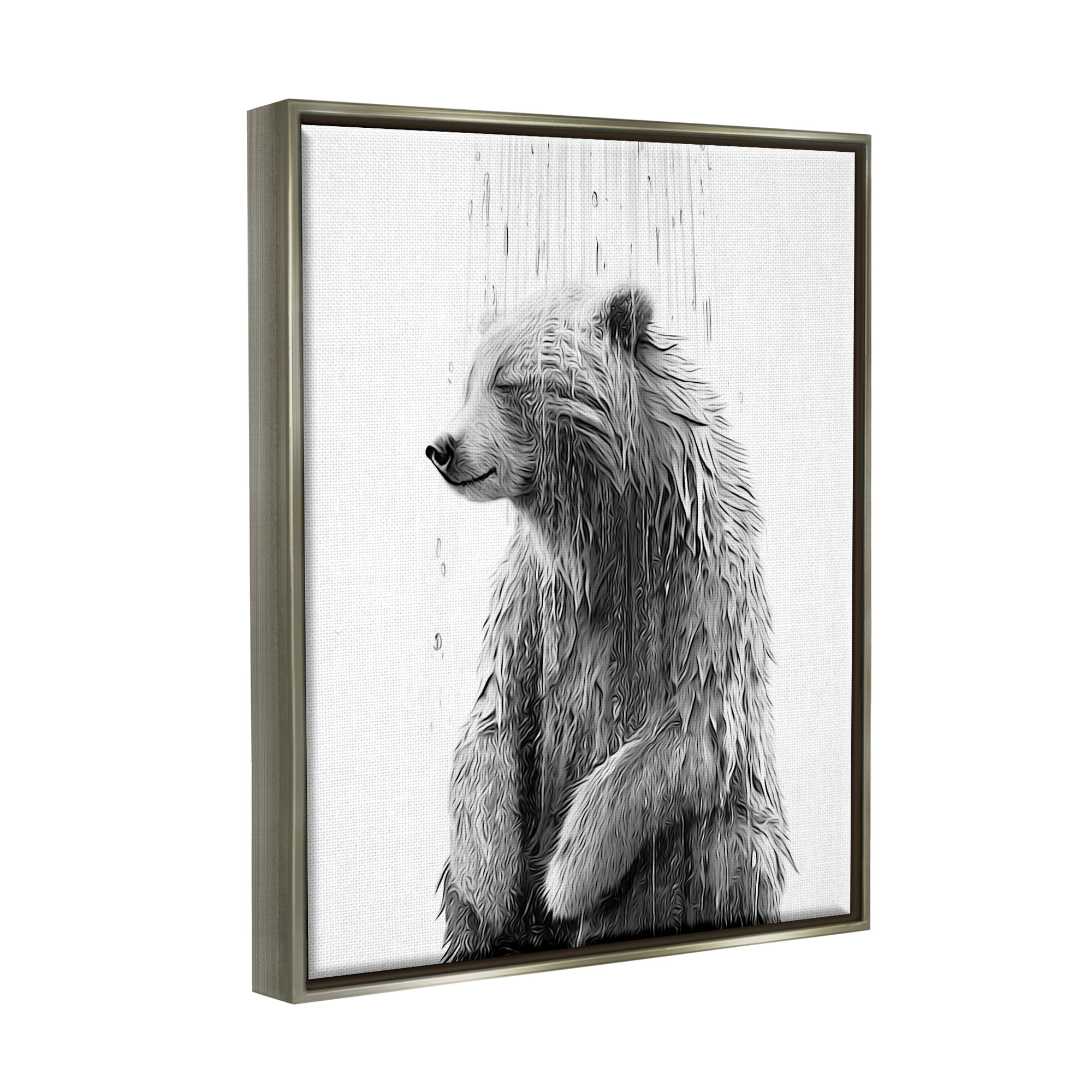 Stupell Industries Bear Water Splash Animals & Insects Painting Gray Floater Framed Canvas Art Print Wall Art, 17 x 21