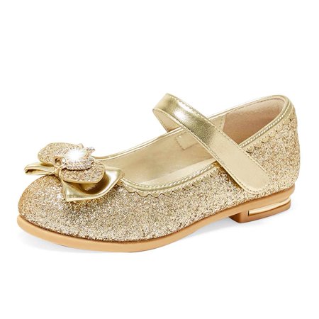 

Stelle Girls Mary Jane Glitter Shoes Wedding Party Flats Dress Pump Shoes for Kids Toddler Flower Girl Low Heel Princess Shoes Gold