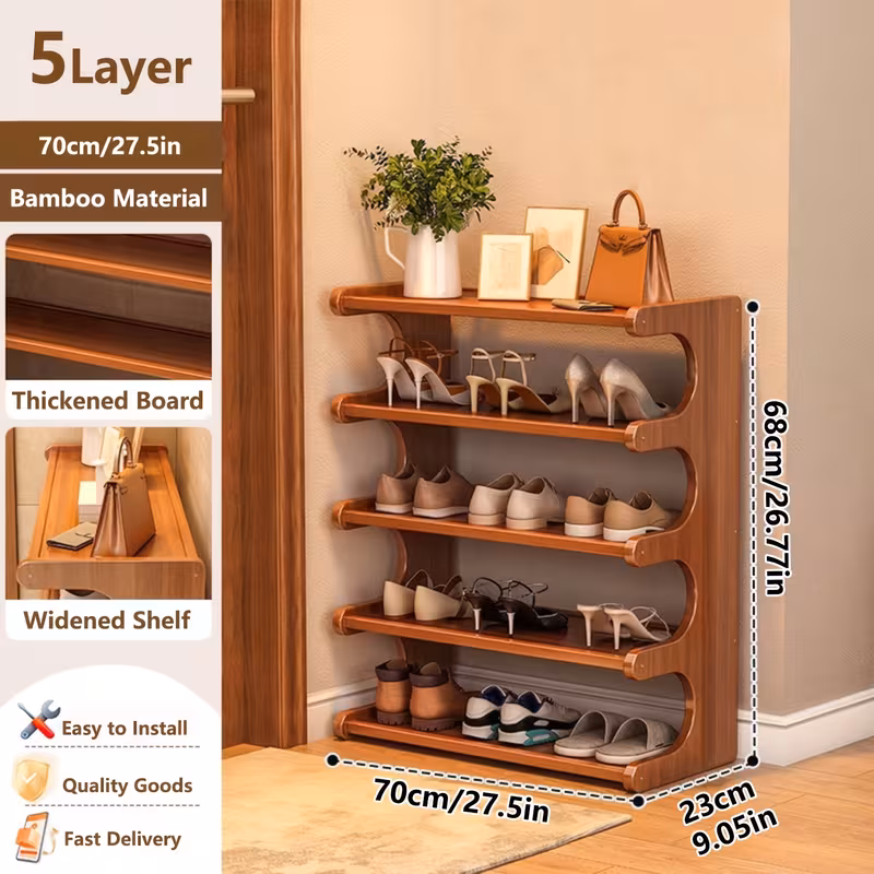 5-Tier Wood Grain Finish Shoe Rack, Easy Assembly Space-Saving Freestanding Storage Shelf, Multi-Layer Organizer for Entryway Closet