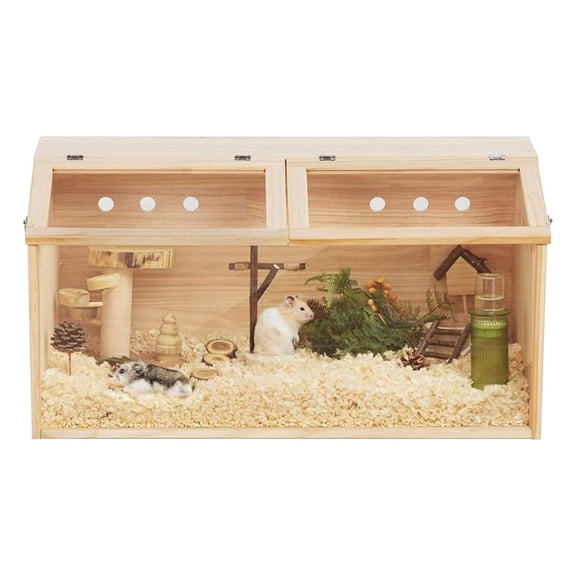Wooden Hamster Cage Large Animal Cage Acrylic Transparent Board, Watchable with Openable Top for Hamster, Rabbits, Guinea Pigs, Chinchillas, 31.5" L X 16" W X 15.8" H, Natural