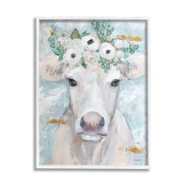 Stupell Industries Country Cattle Cow White Flower Crown Brushstrokes Framed Wall Art, 11 x 14, Design by Mackenzie Kissell