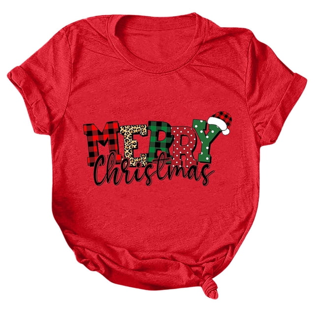 YDLCAFD T-Shirt Mode T-Shirt pour Femmes Adapté Impression de Noël Col Rond Manches Courtes Tee Tops Tunique Blouse