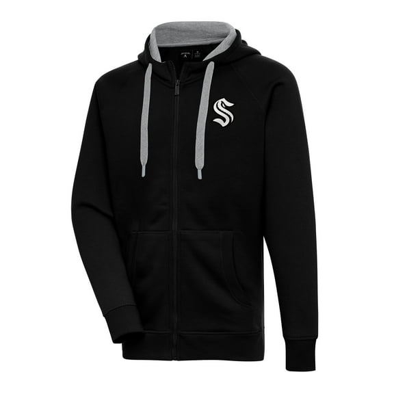 Men's Antigua  Black Seattle Kraken Metallic Logo Victory Full-Zip Hoodie