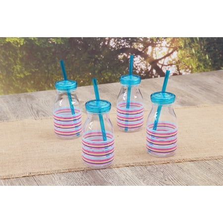 Ceramic Milk Bottle - Mainstays Kids 4-Pack 13 ounce Milk Bottle with Straw and Lid, Multiple Prints