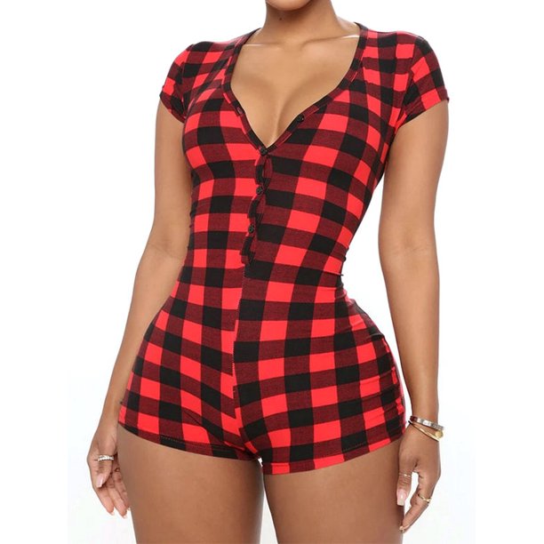 joinnvt-joinnvt-women-s-short-sleeve-plaid-skinny-one-piece-shorts